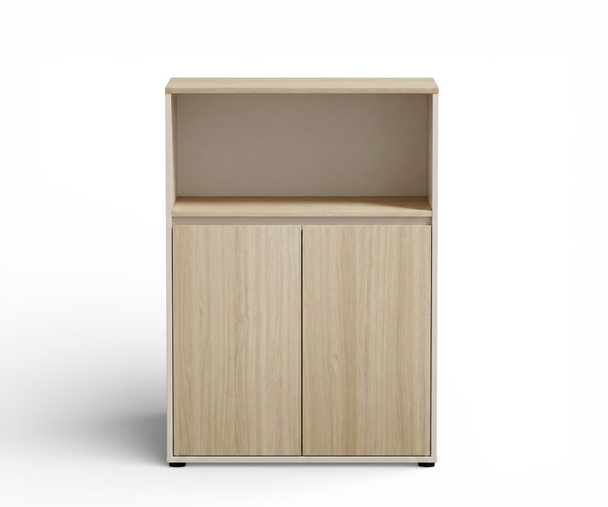 A5-108B duo oak cabinet beside a desk by a window