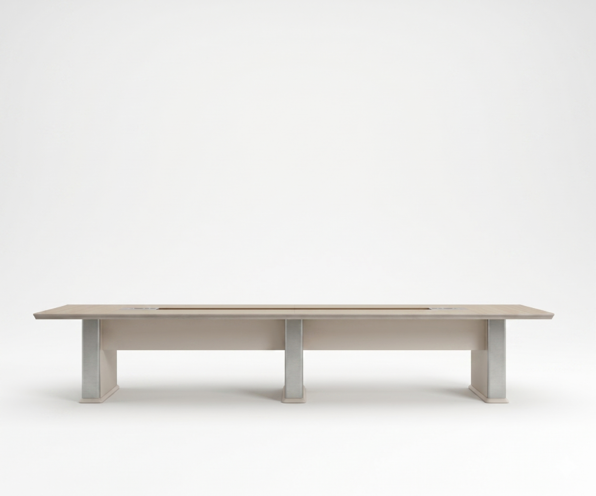 A5-542 alabaster boardroom table with people seated in a harbour-view boardroom