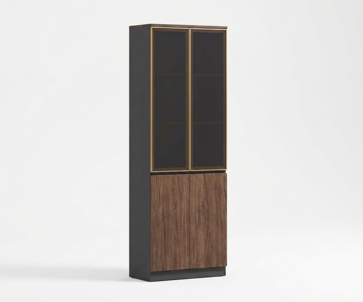 A6-108A walnut file cabinet in a slatted-wood office with a city view