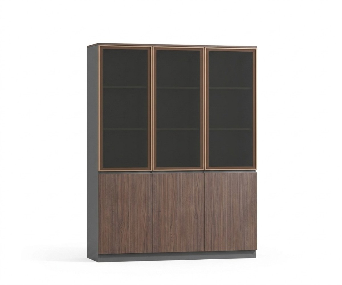 A6-112A walnut file cabinet beside a desk in a stone-walled office