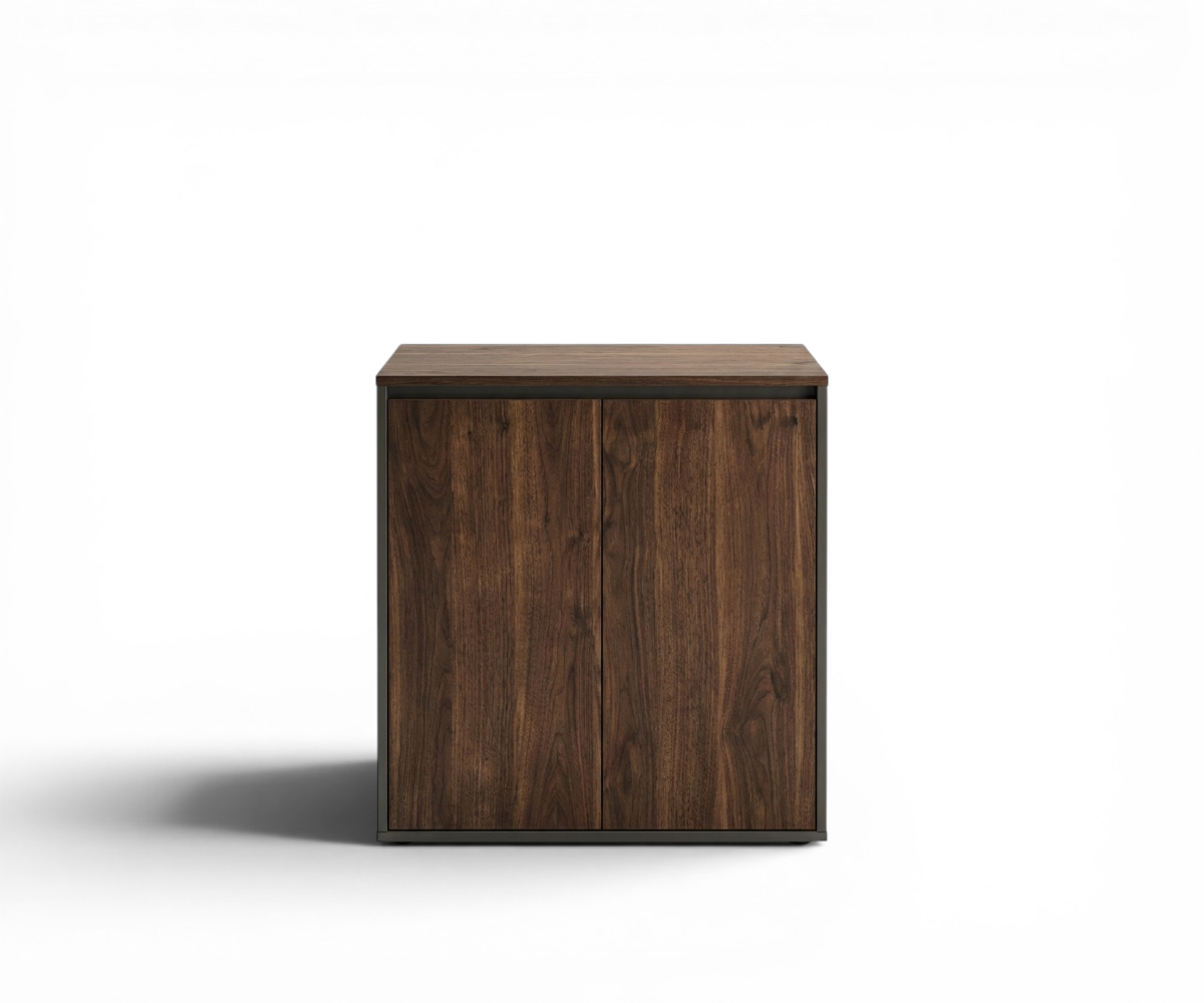 A6-308D dark walnut credenza beside a marble wall and armchair