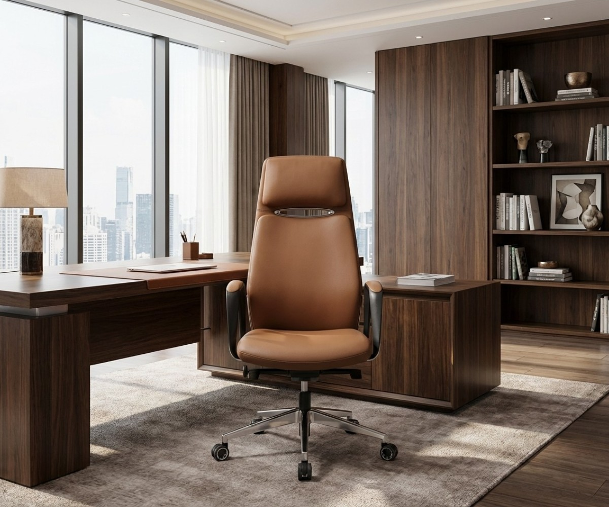 A828 brown executive chair at a walnut desk in an executive office