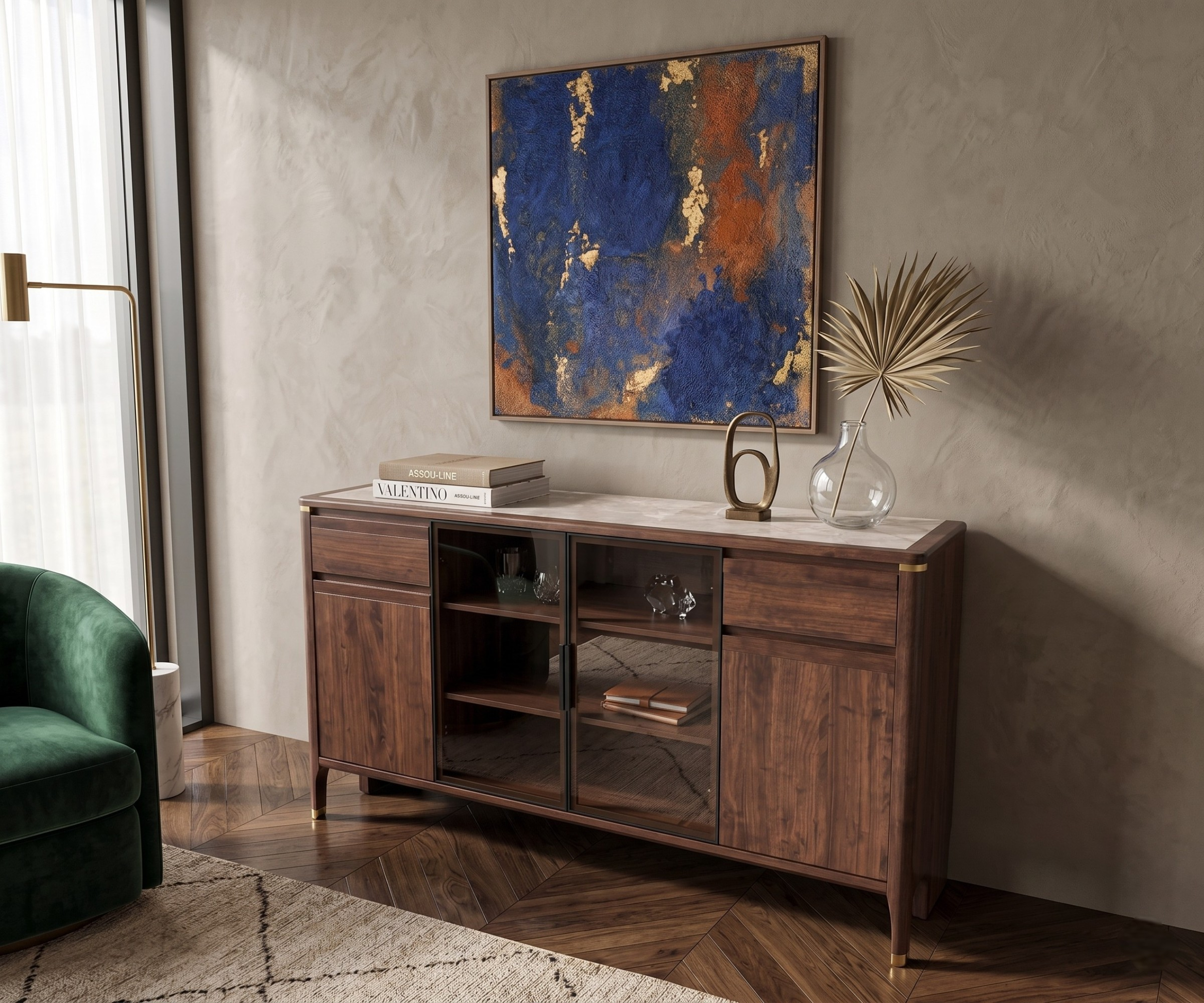 #AC-314 Walnut Marble Console