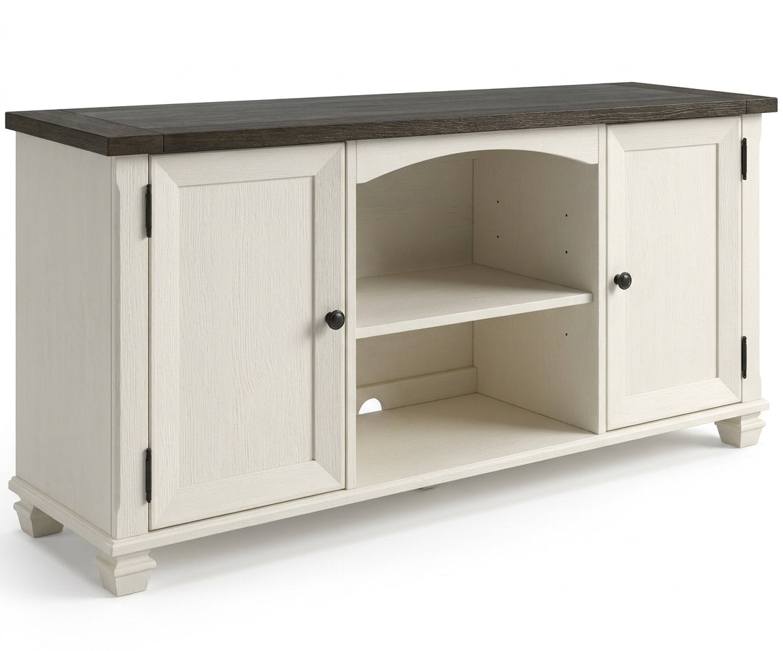 ac4242cmc classic TV console beneath a wall-mounted TV in a bright room