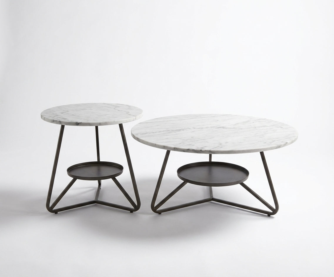 AH-777 round marble table in a bright city-view living room