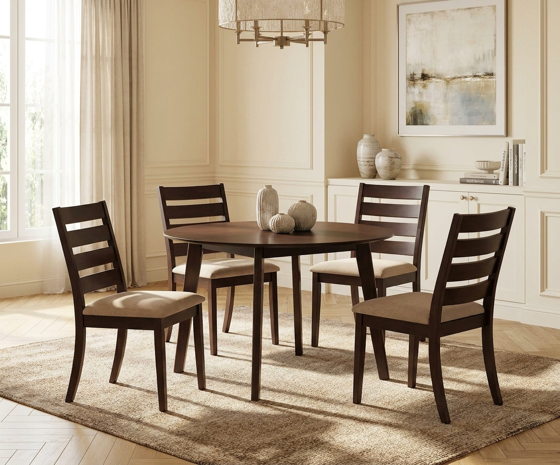 AMBER dining set in a classic dining room with a jute rug
