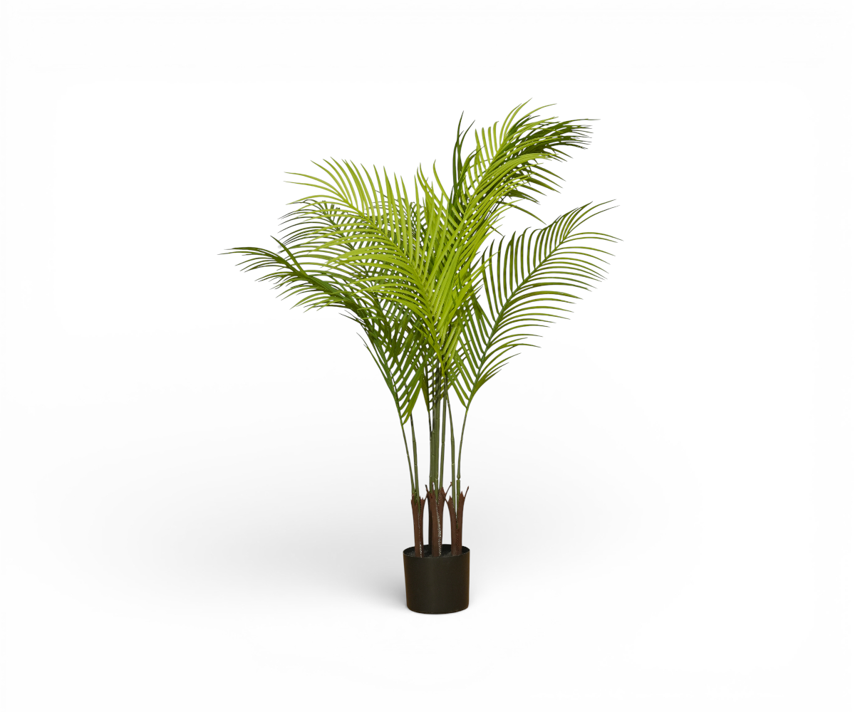 Areca Trio artificial palm with three stems in a black planter