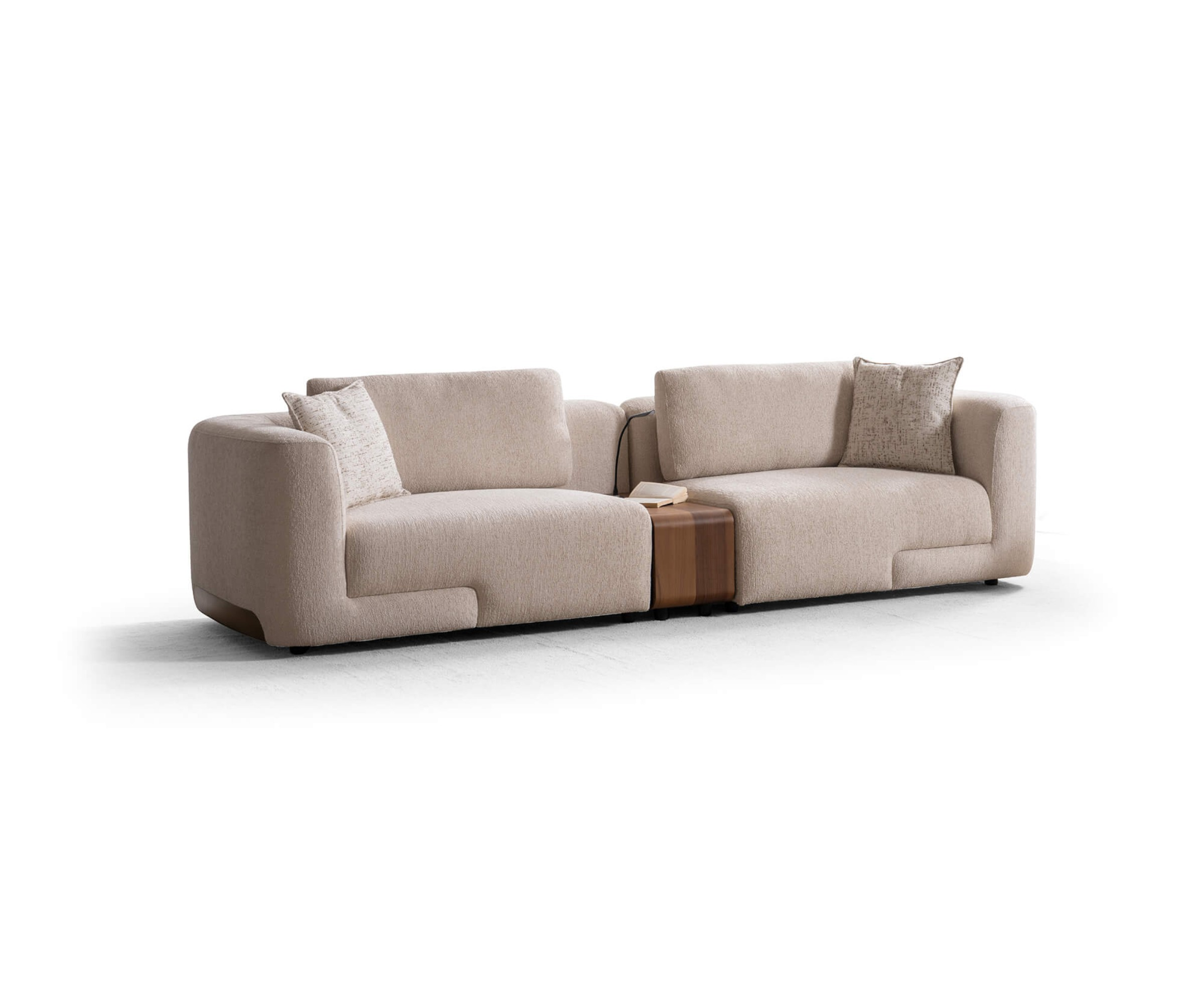 Aura cream boucle 4-seater in a bright living room with a garden view