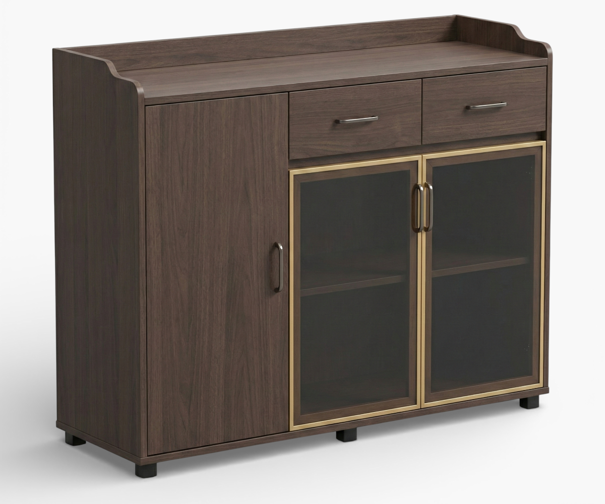 Aurel Walnut Glass Sideboard