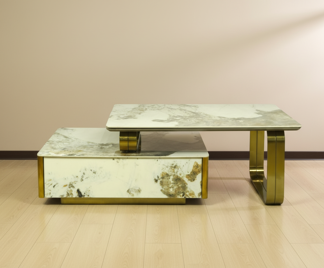 Aurelia 835 marble extendable table, angled view with the top extended