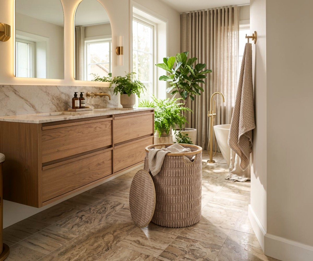 Beige Round Laundry Basket