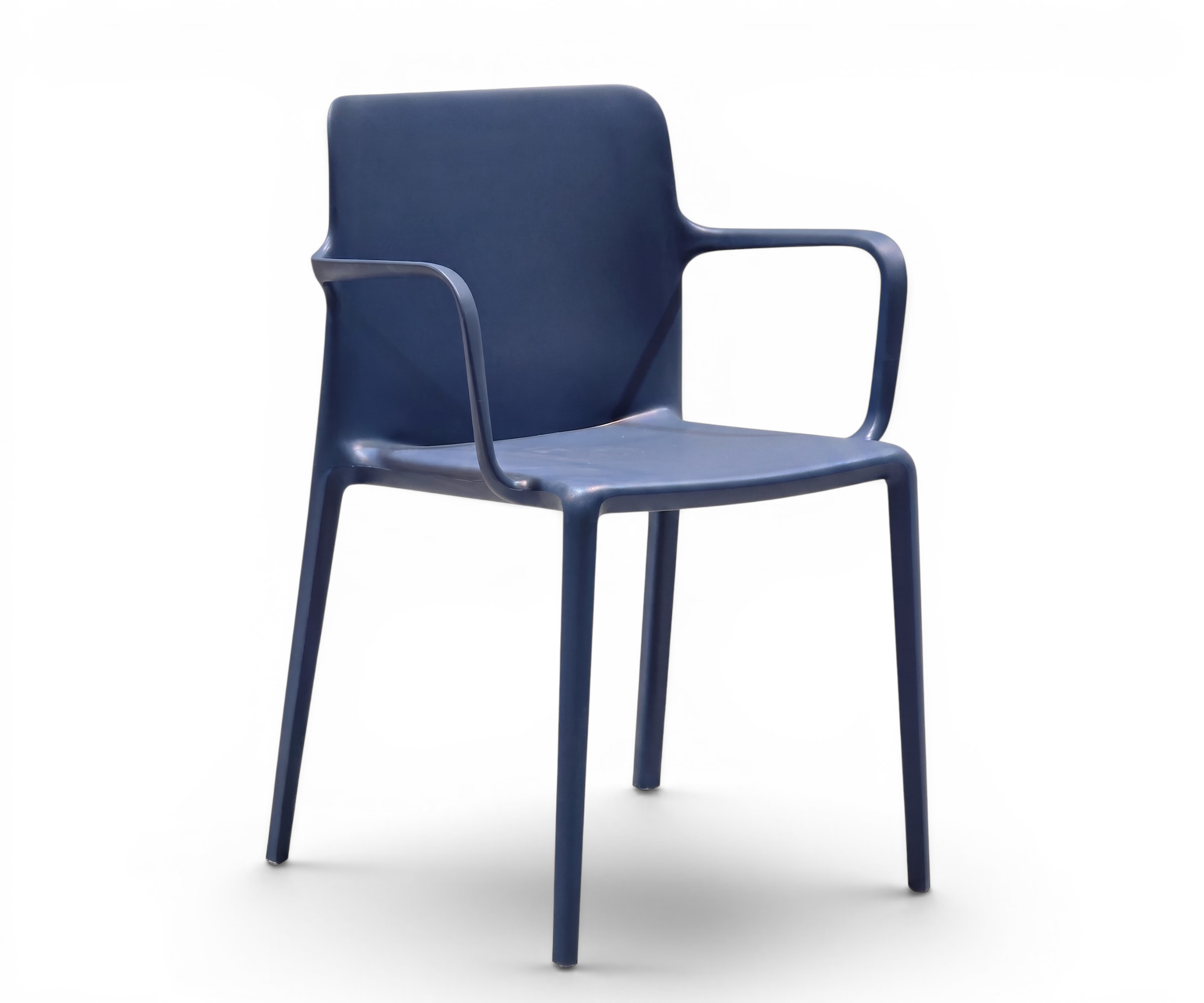 BLUE A651 plastic chair in a city-view living room beside a side table