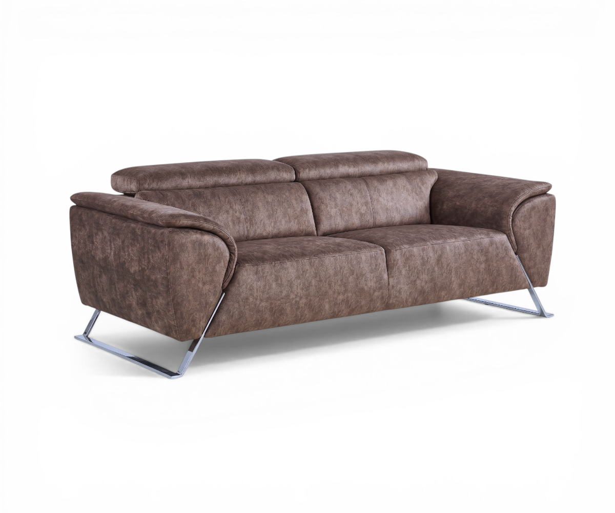 CALABRIA brown microfiber sofa set in a city-view living room