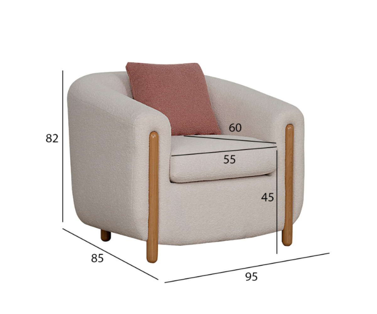 CANDACE cream boucle sofa set in a bright living room with a garden view