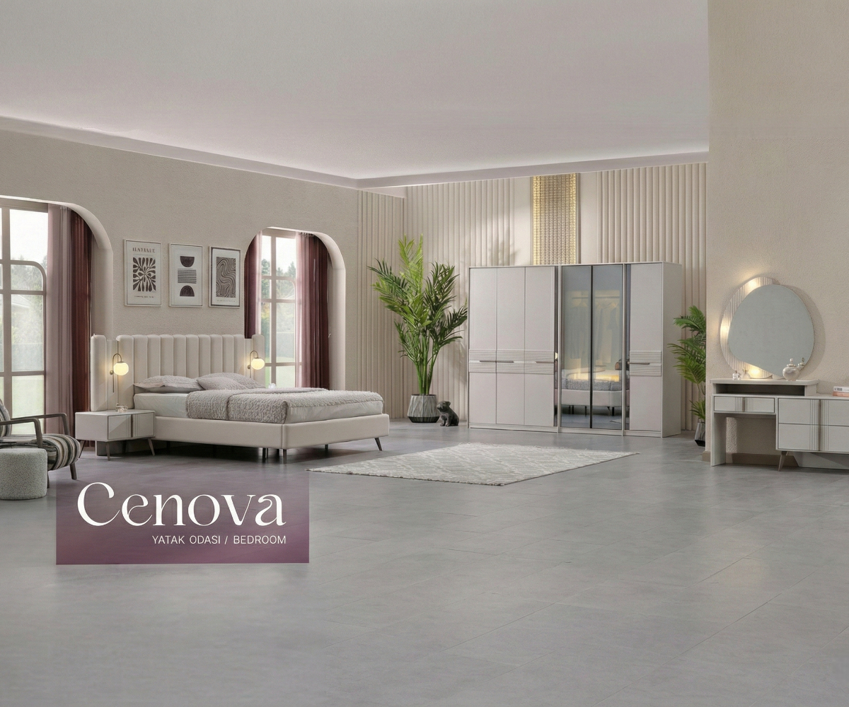 Cenova luxury fluted bedroom set staged in a fluted-panel showroom