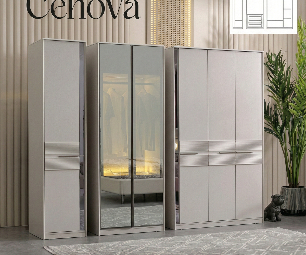 Cenova luxury fluted bedroom set staged in a fluted-panel showroom