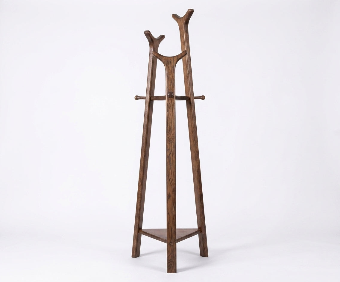 COAT HANGER-803 in a bright bedroom beside a mirror and green bench