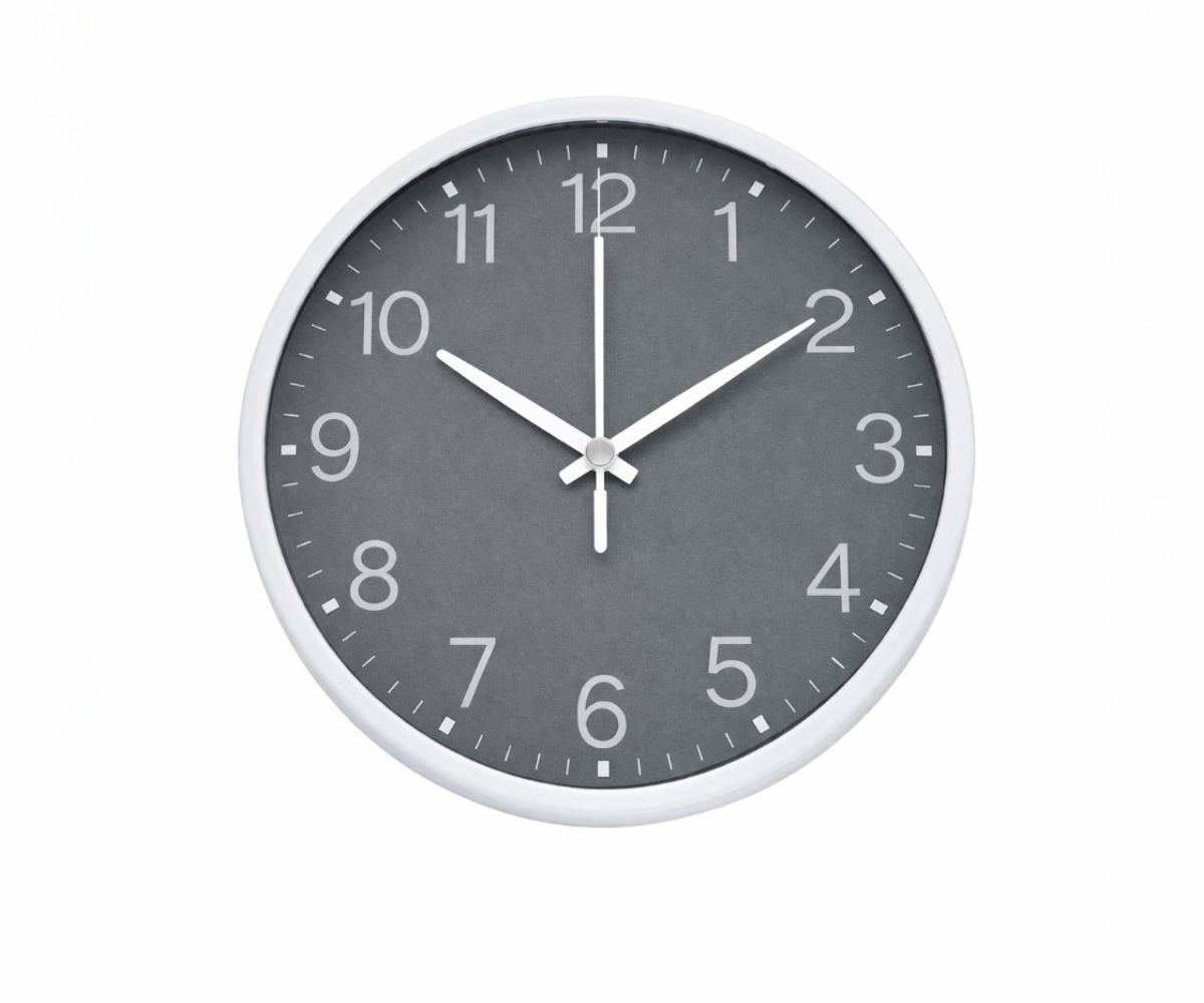 Contemporary grey dial clock with a white rim and white hands