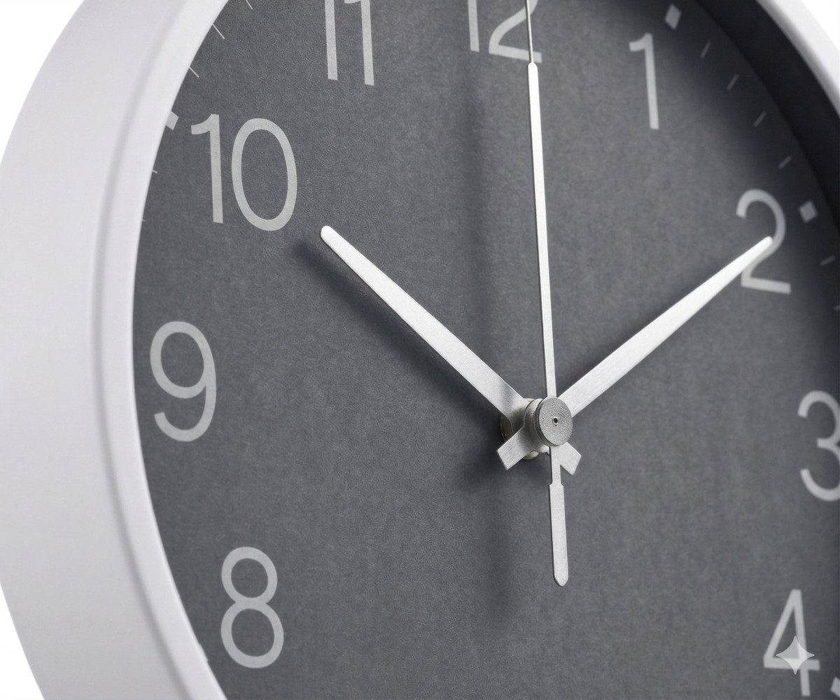 Contemporary grey dial clock with a white rim and white hands
