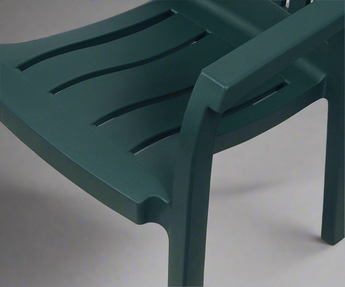 CT013 FESLEGEN woven designer chair in green, front view with slatted arms