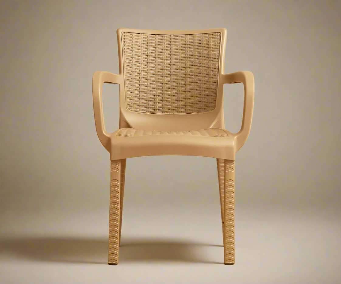 CT014-P sand woven texture chair, front view with a rattan-effect back