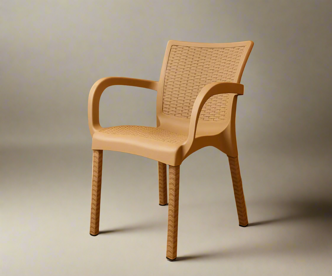 CT014-P sand woven texture chair, front view with a rattan-effect back