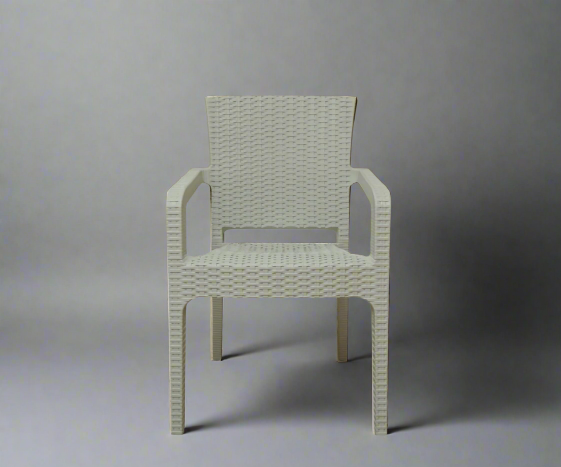 CT022-R woven texture armchair in cream, front view with moulded arms