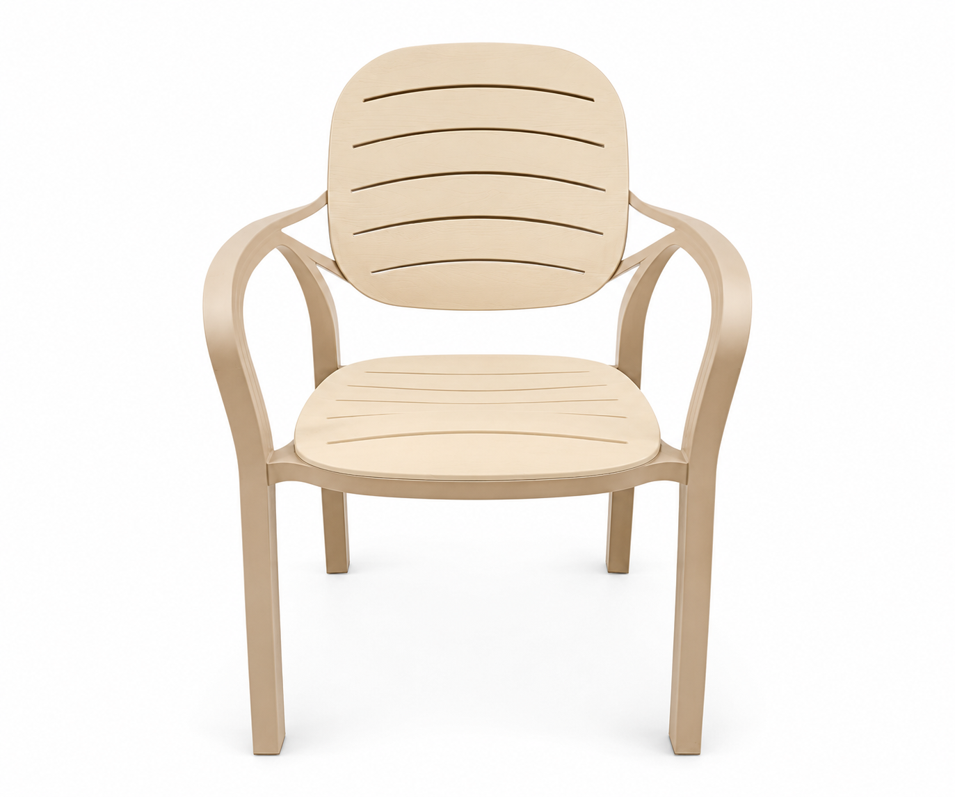 CT024 YONCA rattan armchair in cream, front view with a slatted back and arms