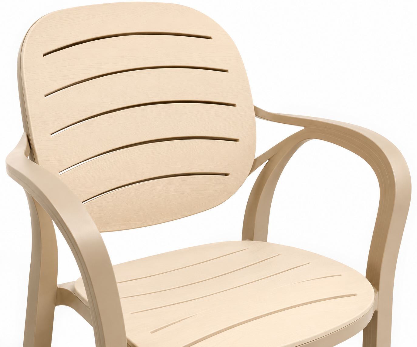 CT024 YONCA rattan armchair in cream, front view with a slatted back and arms