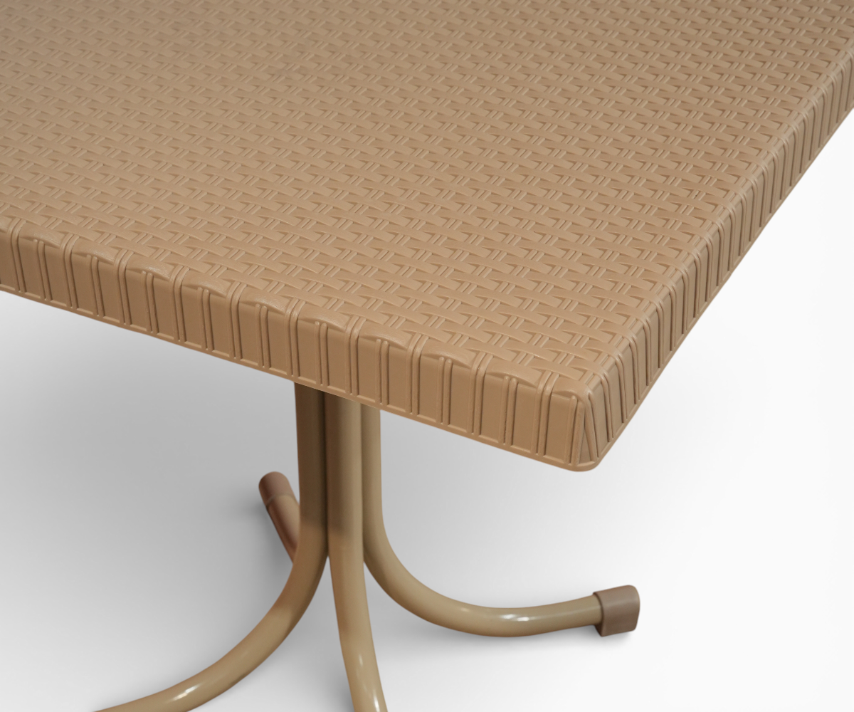 CT063 PALMIYE rattan table cappuccino, on a poolside terrace with wicker seating