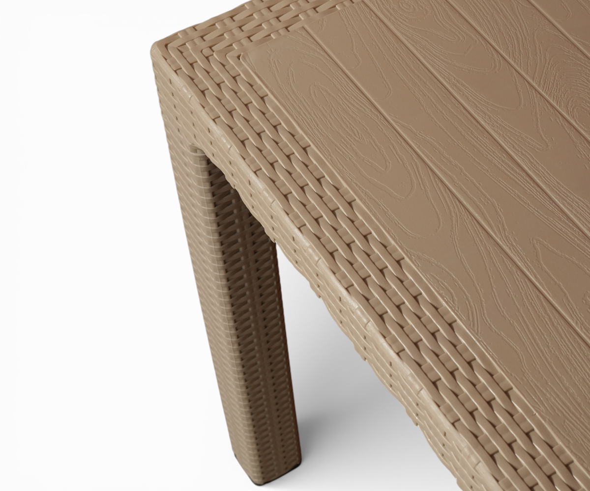 CT065 BEGONYA rattan table cappuccino, dining set on a lit poolside terrace