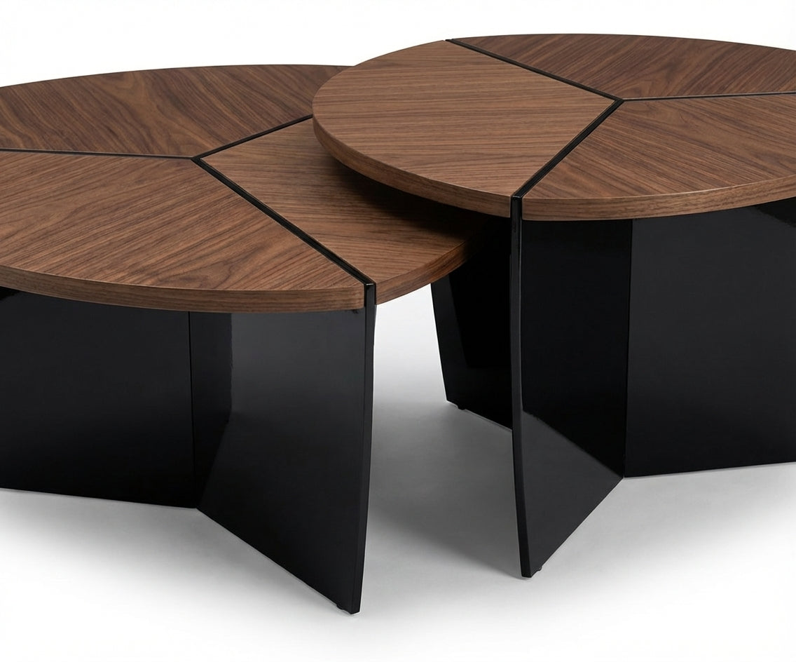 CT933 modular walnut set in a city-view living room at dusk