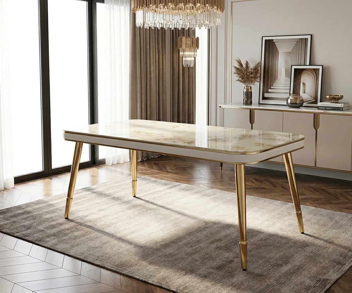 DINING TABLE 1629# in a classic dining room with a crystal chandelier