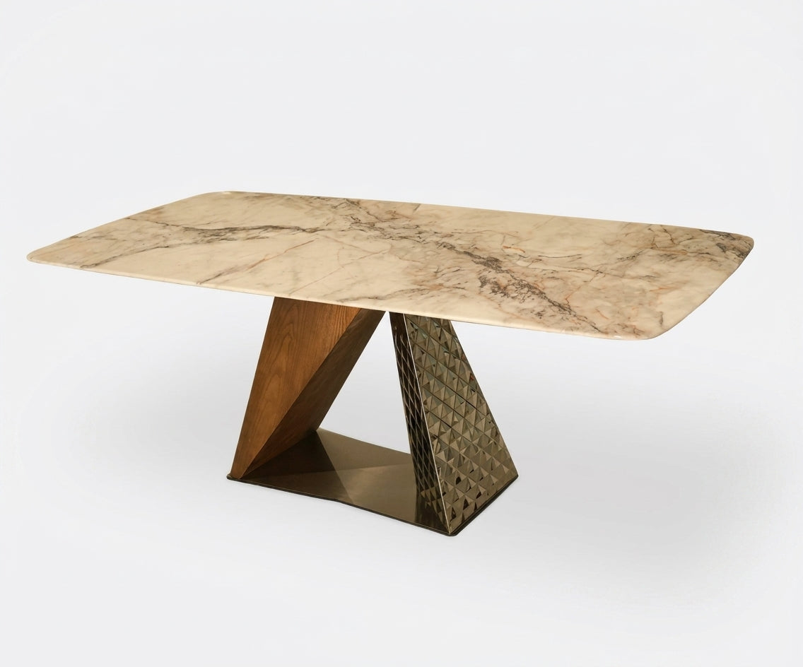 DINING TABLE 1850/2163 in a bright dining room with a gold-veined rug