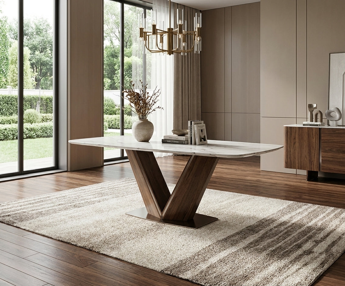 DINING TABLE - 2327/F76 160x90 in a bright dining room with a garden view