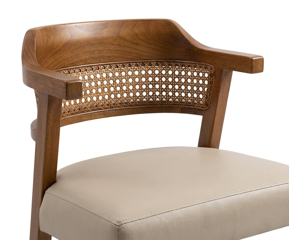 DOVE classic wicker armchairs in a bright living room with arched windows
