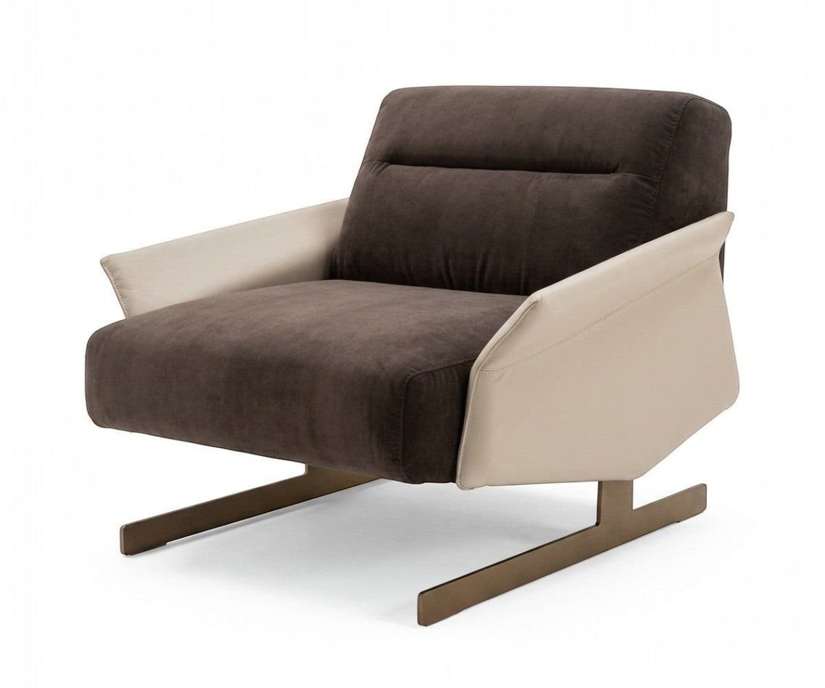 EDESSA elegant two-tone armchair in a living room with a marble fireplace