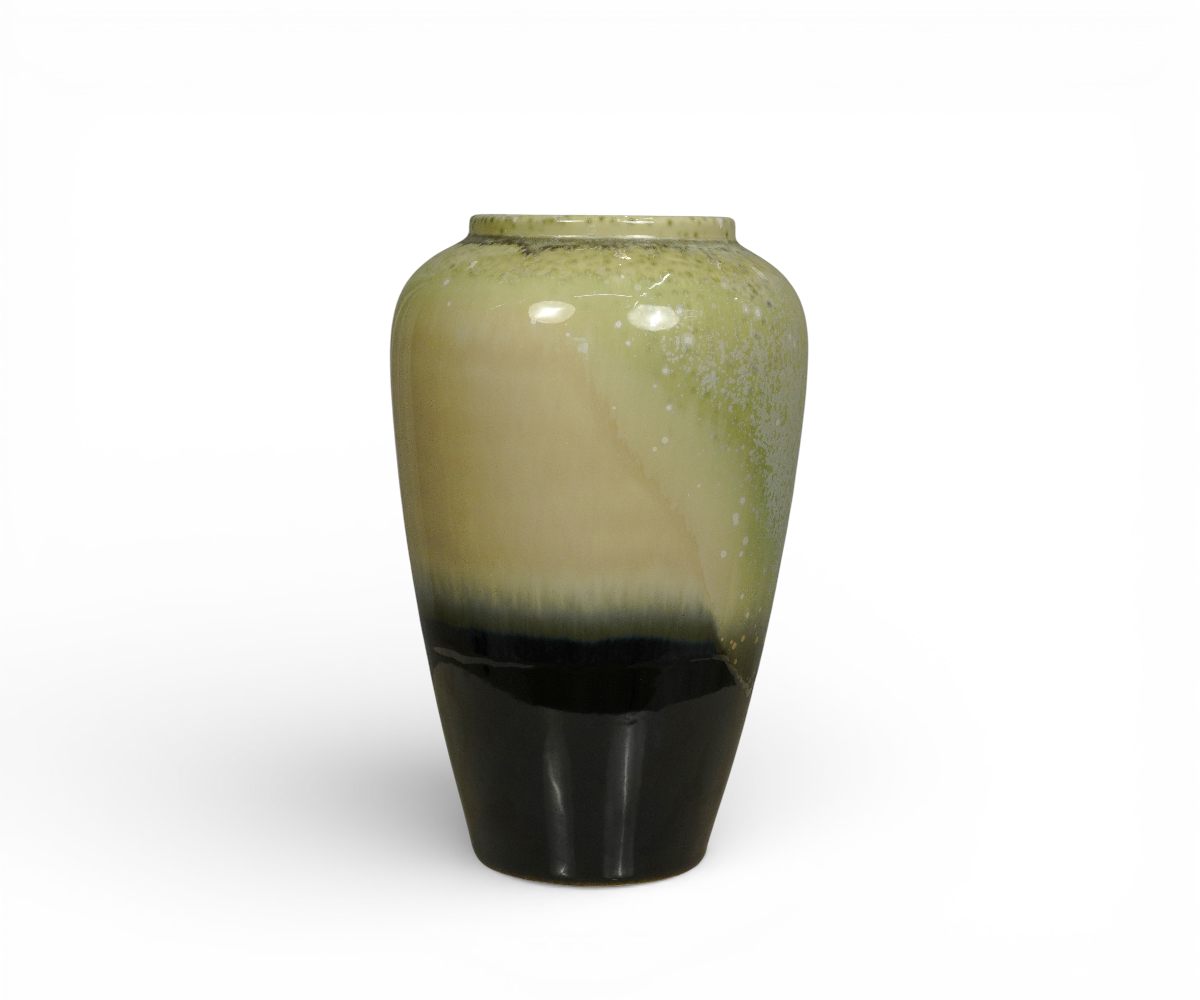 Elegant cream black vase A865, styled with dried stems on a walnut sideboard