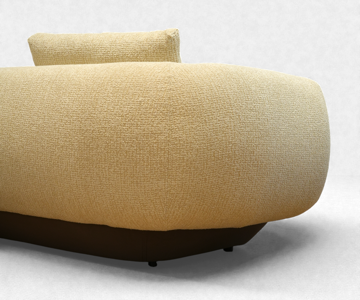 ELENOR cream boucle sofa in a bright marble-floored living room