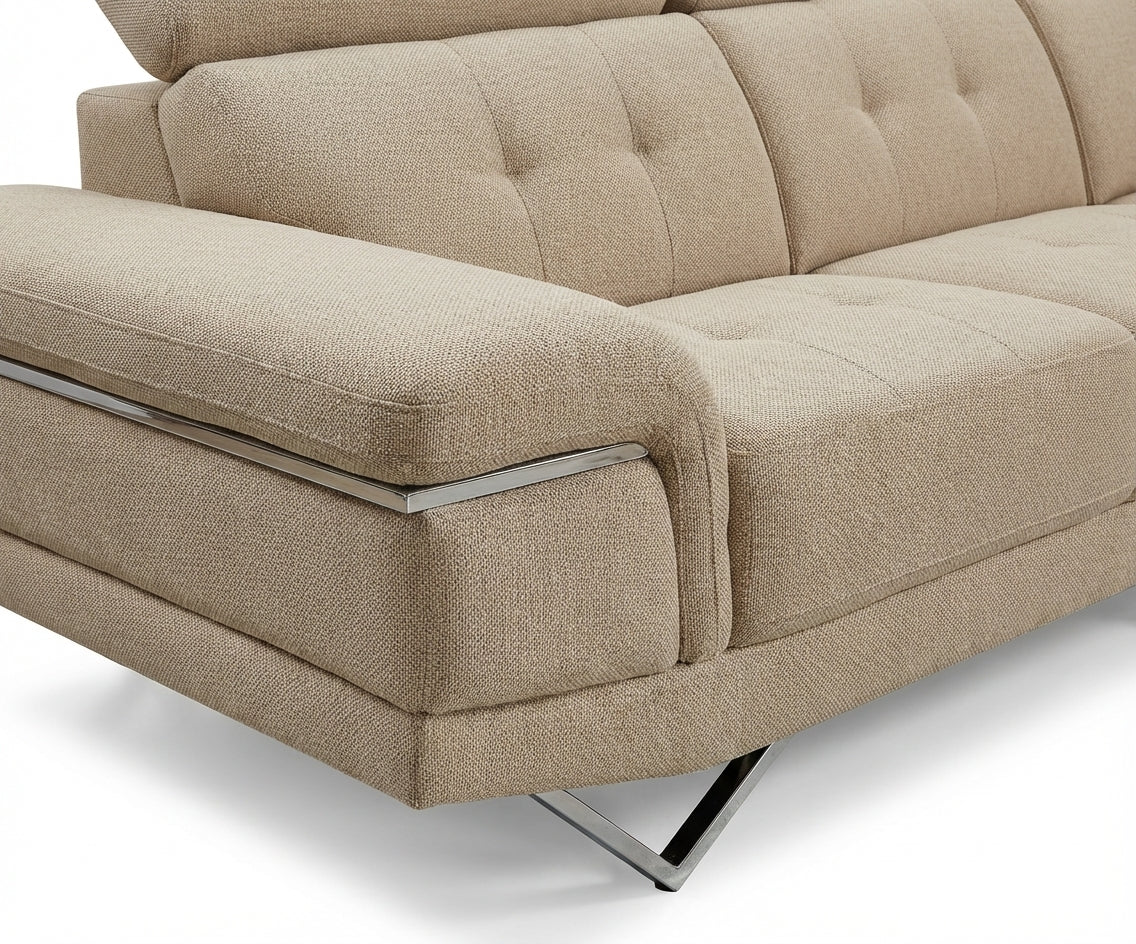 Eliott cream leather corner sofa in a city-view living room