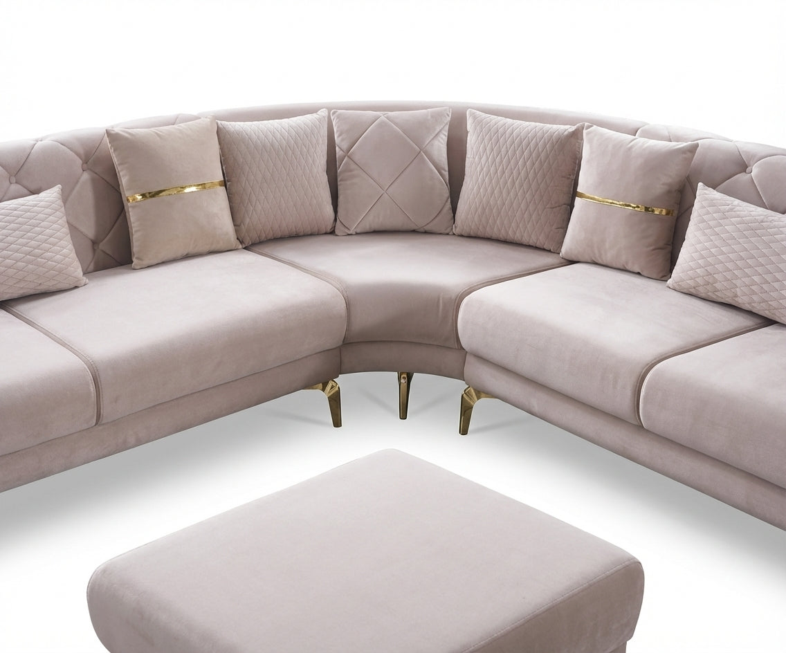 ELITRA corner sofa set gold in a classic room with arched windows