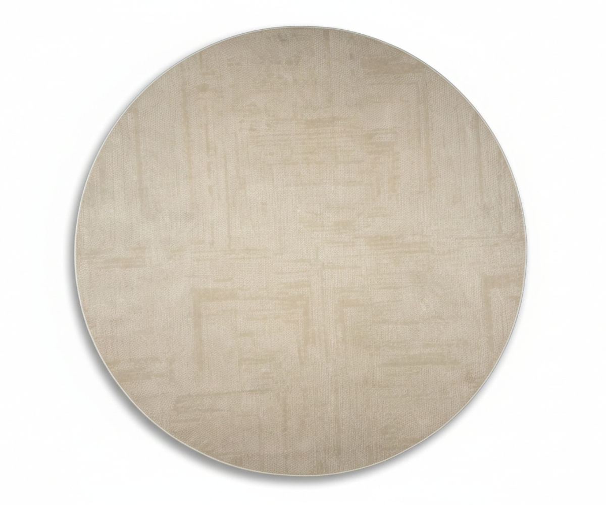 ELYSIAN beige geometric round rug, 150x150 cm, in a gold-screened majlis