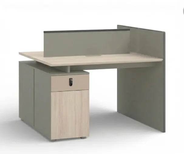 Executive workstation desk with two people working in an open-plan office