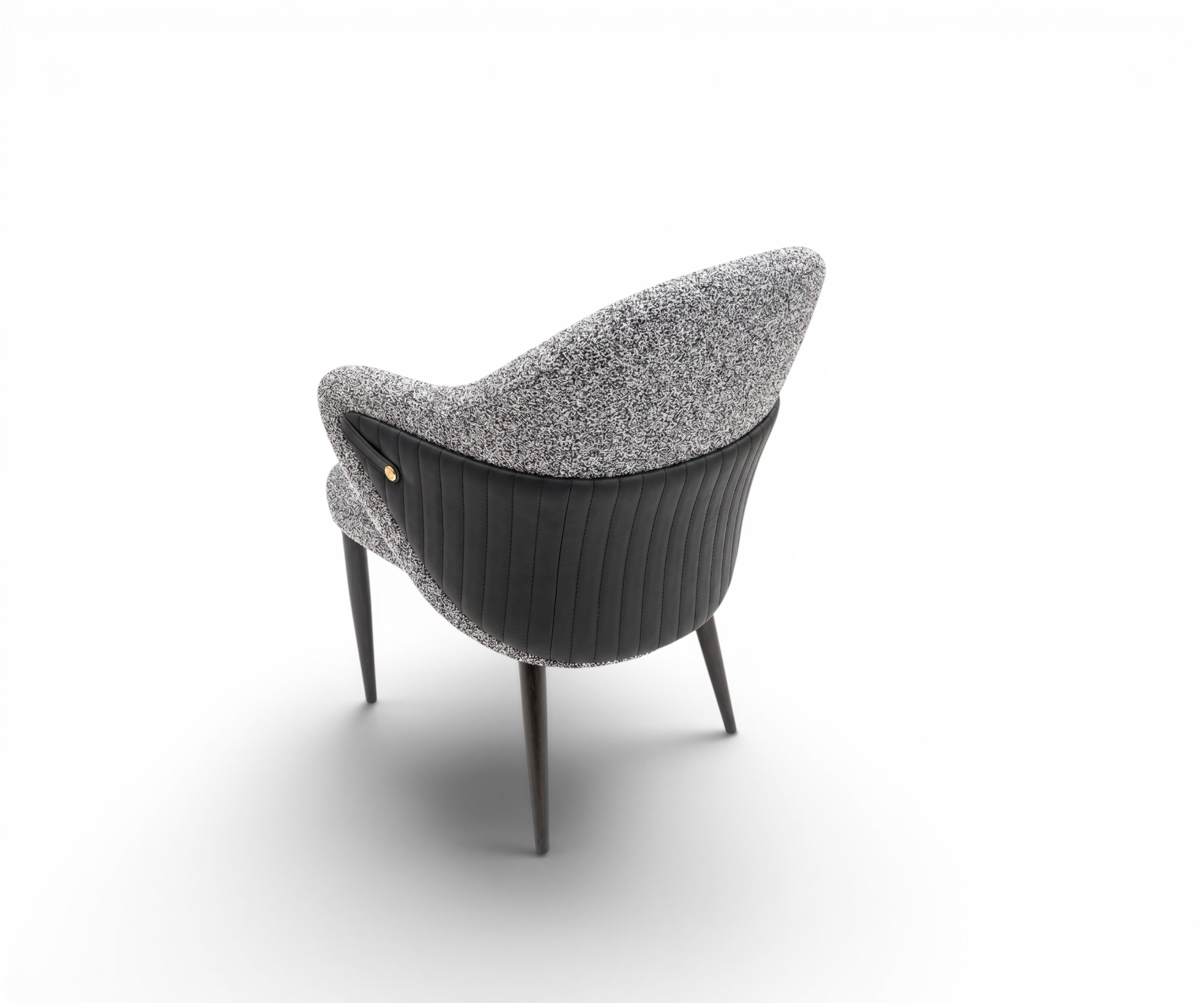 #F457 dining chair, six chairs around a round dining table in a garden-view room