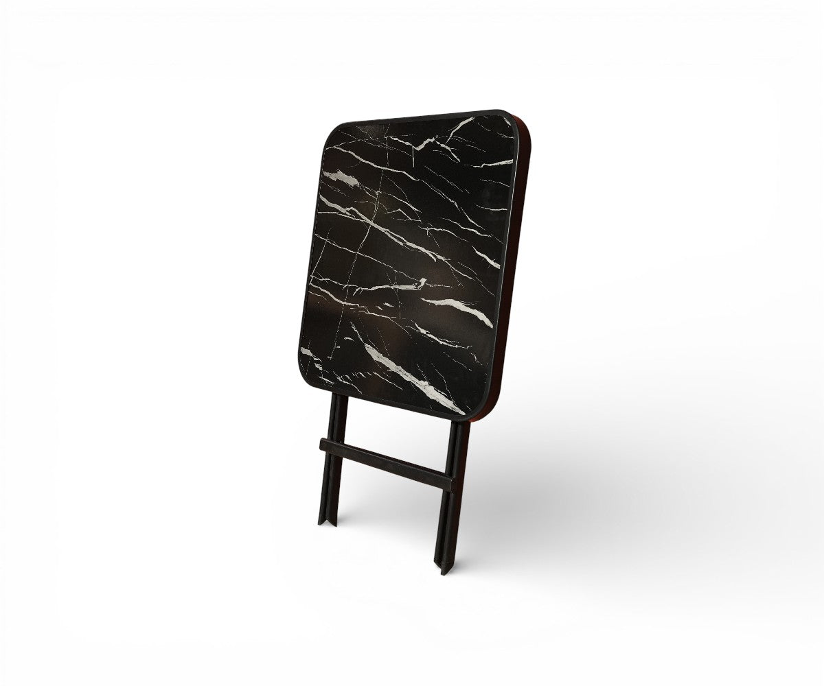 FF017-4 table, folding table set on a string-lit balcony at dusk