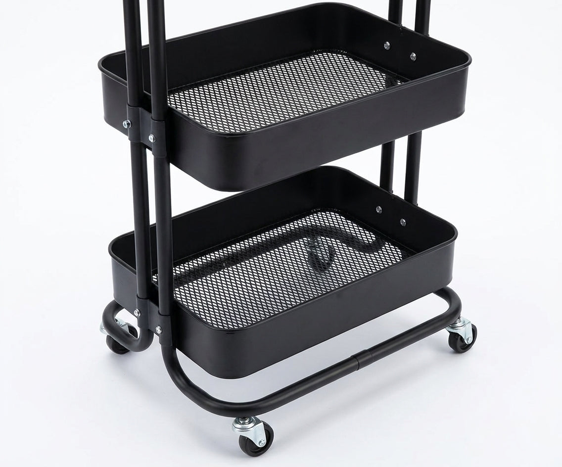 FFO17-3 trolley shelving in a warm living room beside a marble fireplace