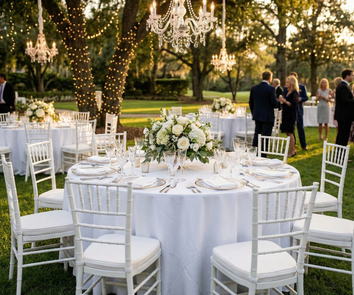 FR-122RZ FANAR 4ft fold in, round banquet tables at an outdoor wedding