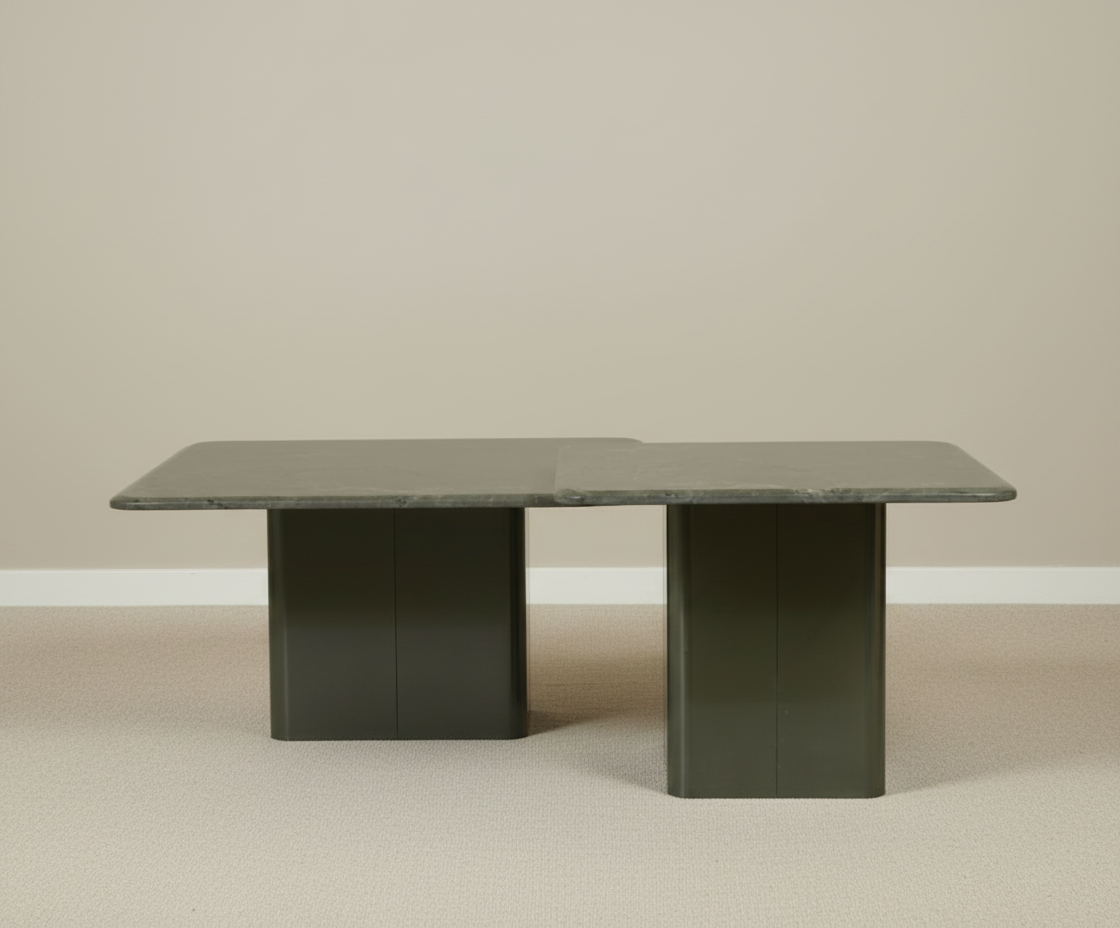 G02-2# grey marble nesting set, front view on twin panel bases