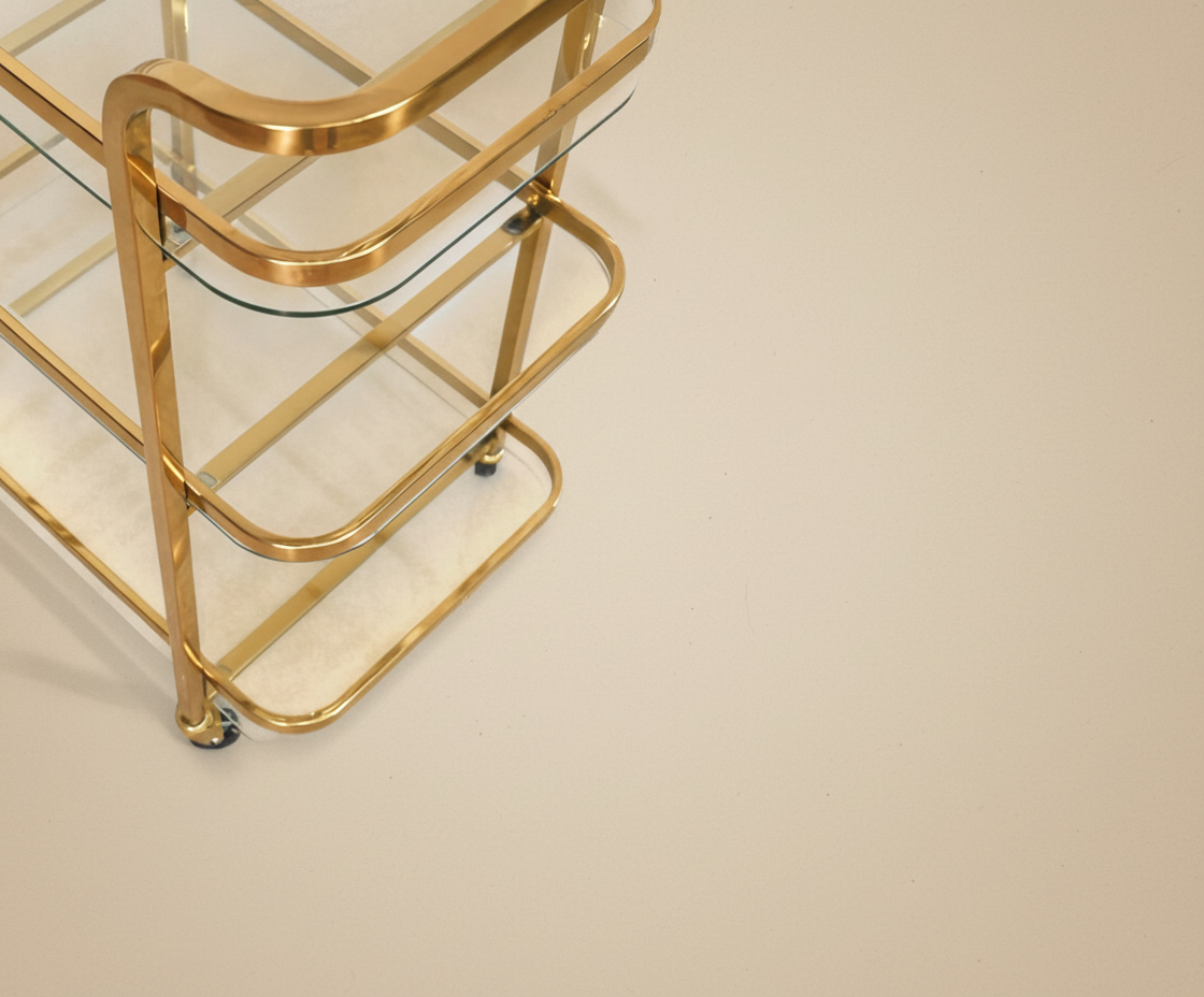 GLASS TROLLEY DC1060, front view of three glass tiers in a brass frame