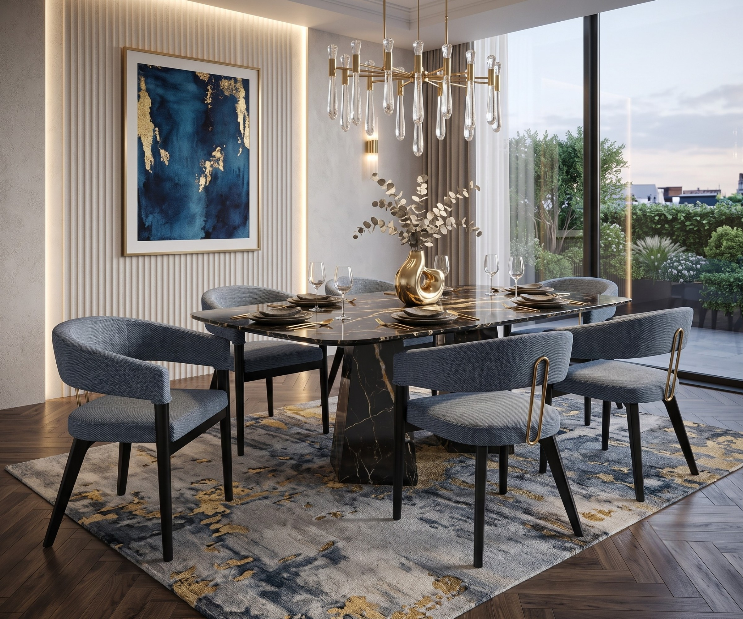 GLEN curved wooden armchairs around a dining table in a bright room